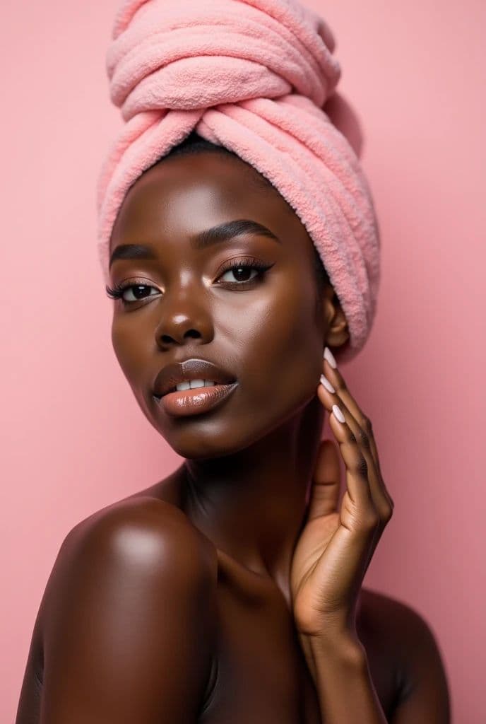 Black woman in pink towel